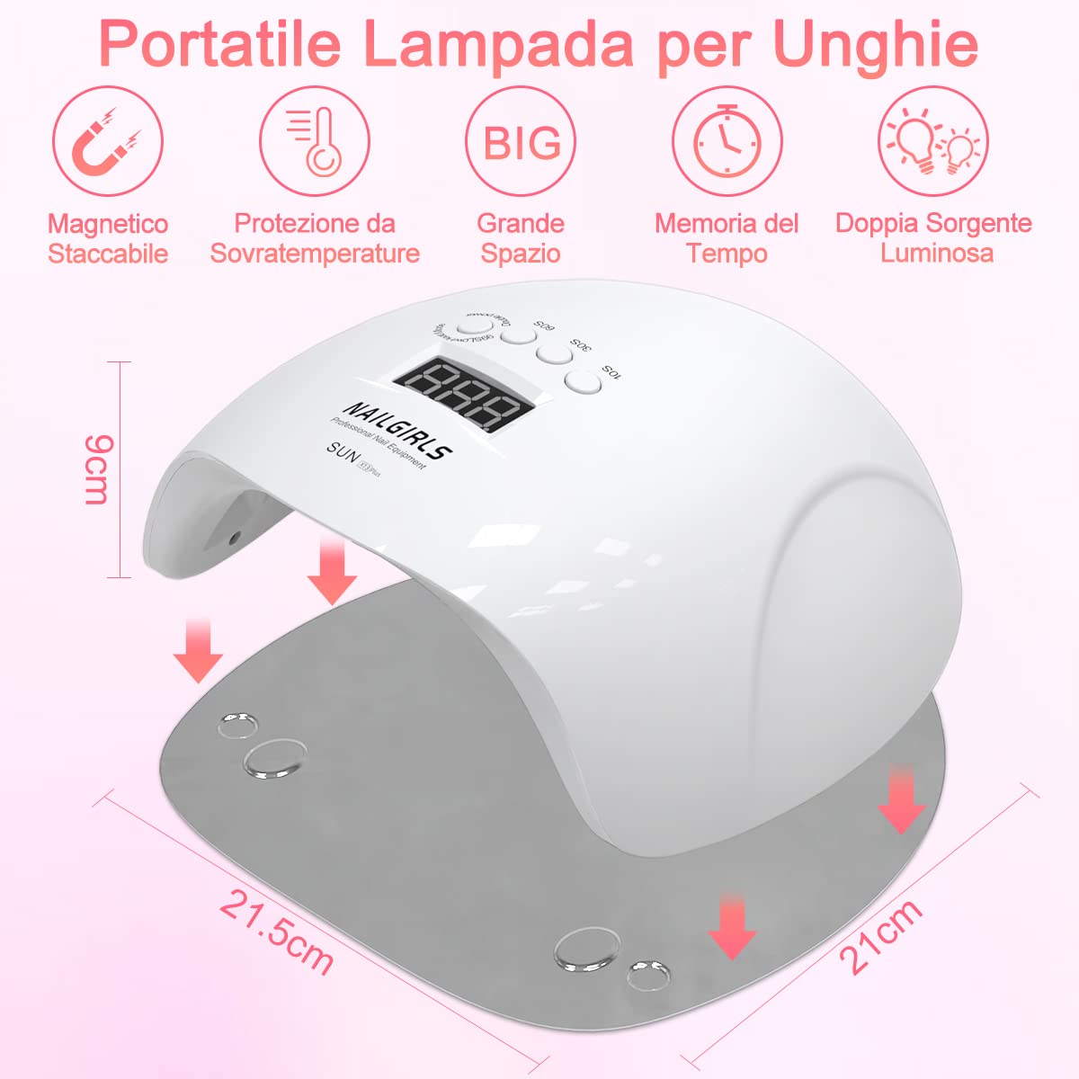 Lampade UV Per Unghie,NAILGIRLS 150W Portatile Lampada per Unghie Asciuga Smalto Fornetto Unghie per Manicure Pedicure,Sensore Di Avvio Automatico Lampada Unghie LED UV,4 Modalità Timer,Display LCD