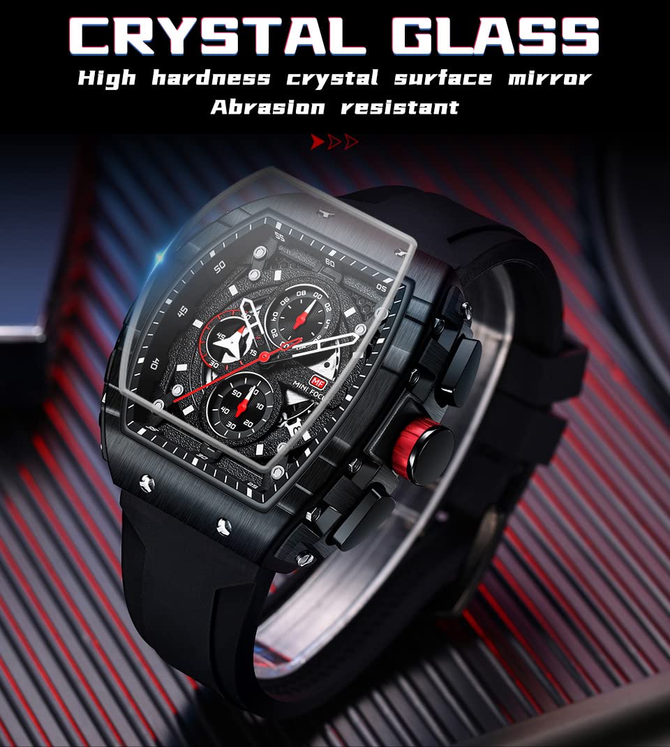 Mini Focus - Reloj cronógrafo único para hombre, estilo casual (hueco/impermeable/superluminoso/calendario), correa de silicona suave, reloj moderno para hombre