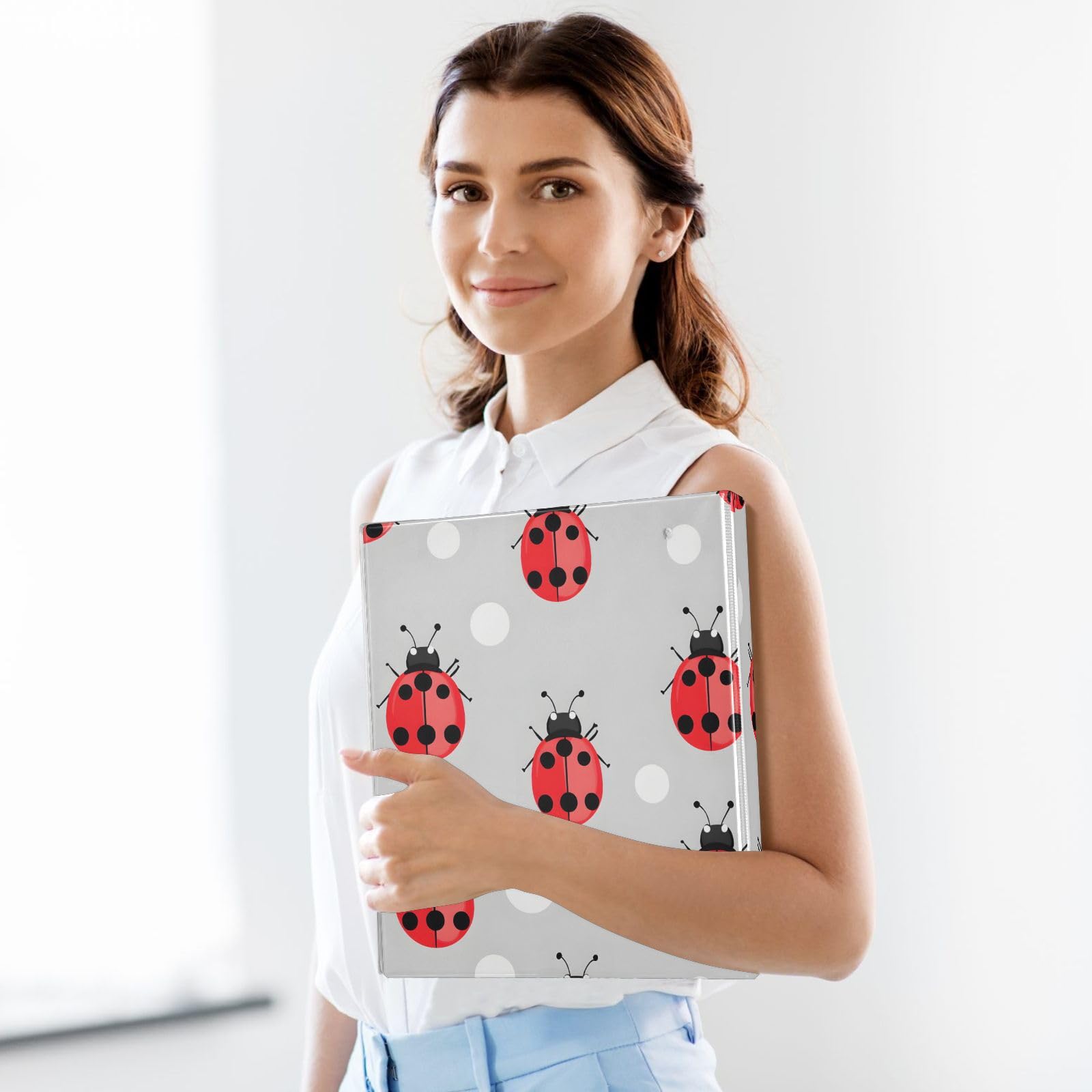 Confezione da 2 raccoglitori a 3 anelli, motivo coccinelle, 3,8 cm, con 3 tasche trasparenti, portablocco e contiene 200 fogli, per ufficio, scuola, organizzazione domestica