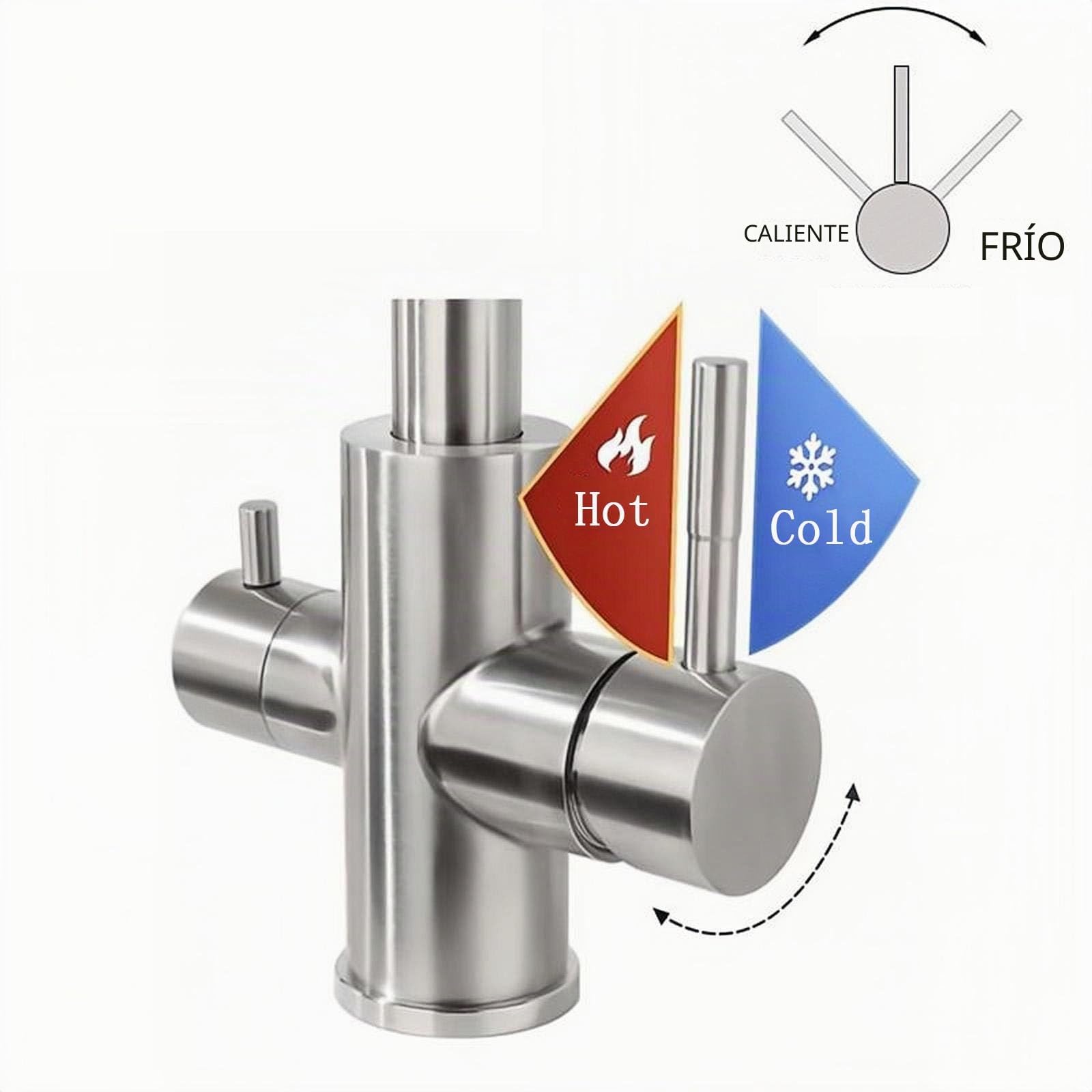 Grifo Fregadero Osmosis 3 Vias, Grifo Osmosis Fregadero Giratorio a 360° Grifo de Cocina Acero Inoxidable agua Caliente y Fria Oro Cepillado