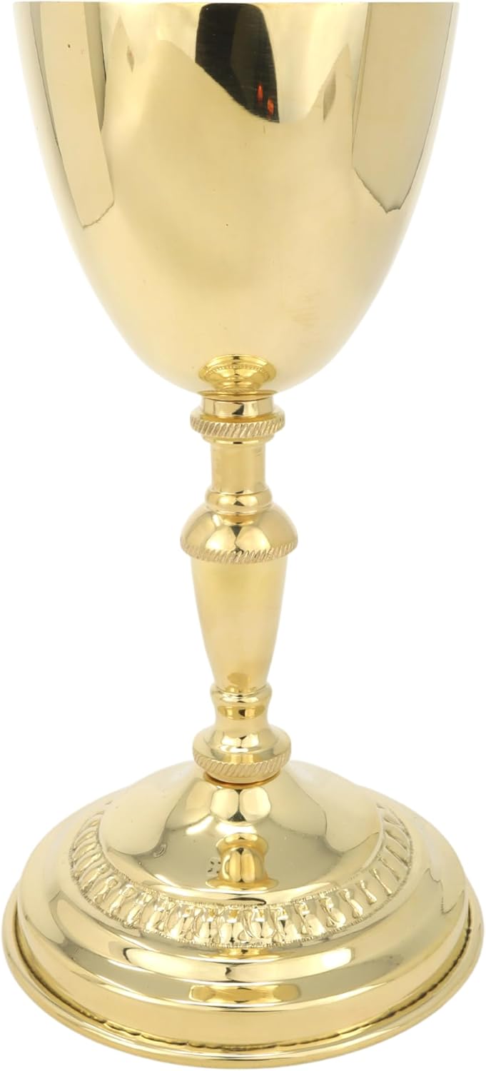 Needzo High Polished Solid Brass Chalice, Catholic Church Supplies for, Communion, Sacred Ceremonies, and Celebrations, 4 by 7.5 Inches