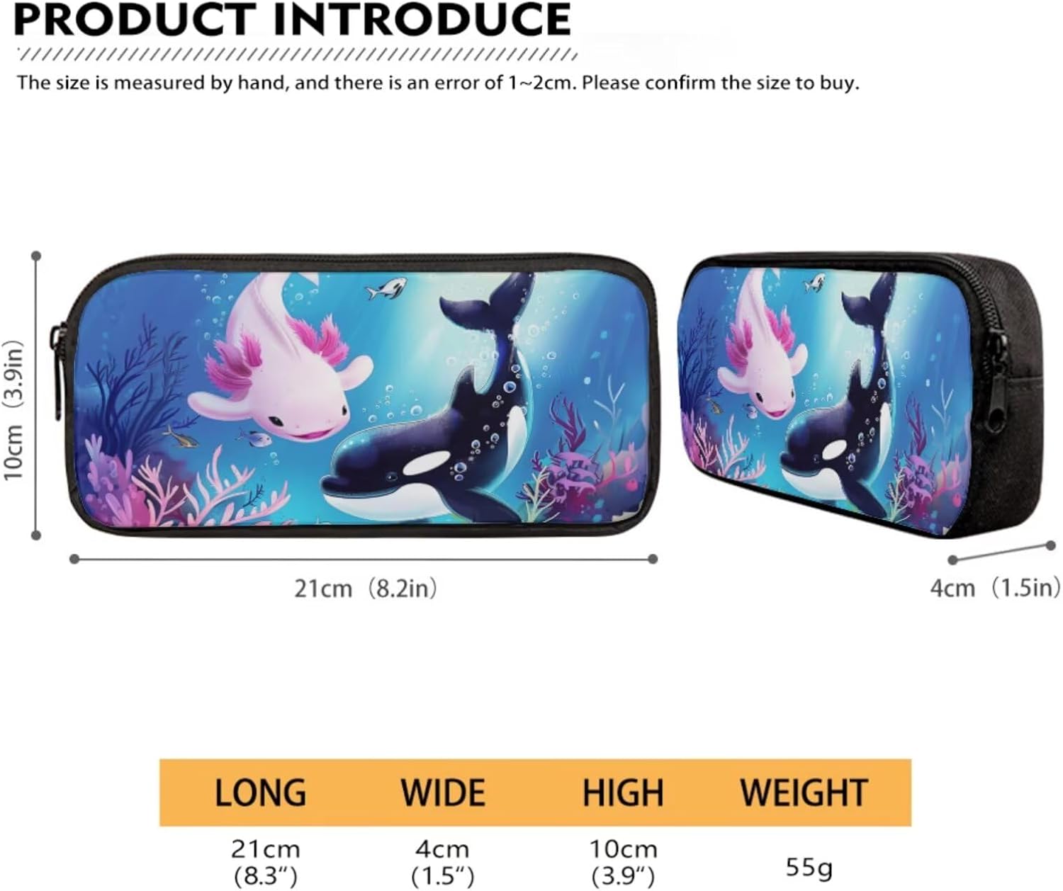 Axolotl Killer Whale Backpack for Kids Lunch Box Set Kawaii Bookbag with Lunchbox for Girls 17 Inch Primary School Bag and Lunch Boxes Pencil Case Water Bottle Holder, 4 in 1