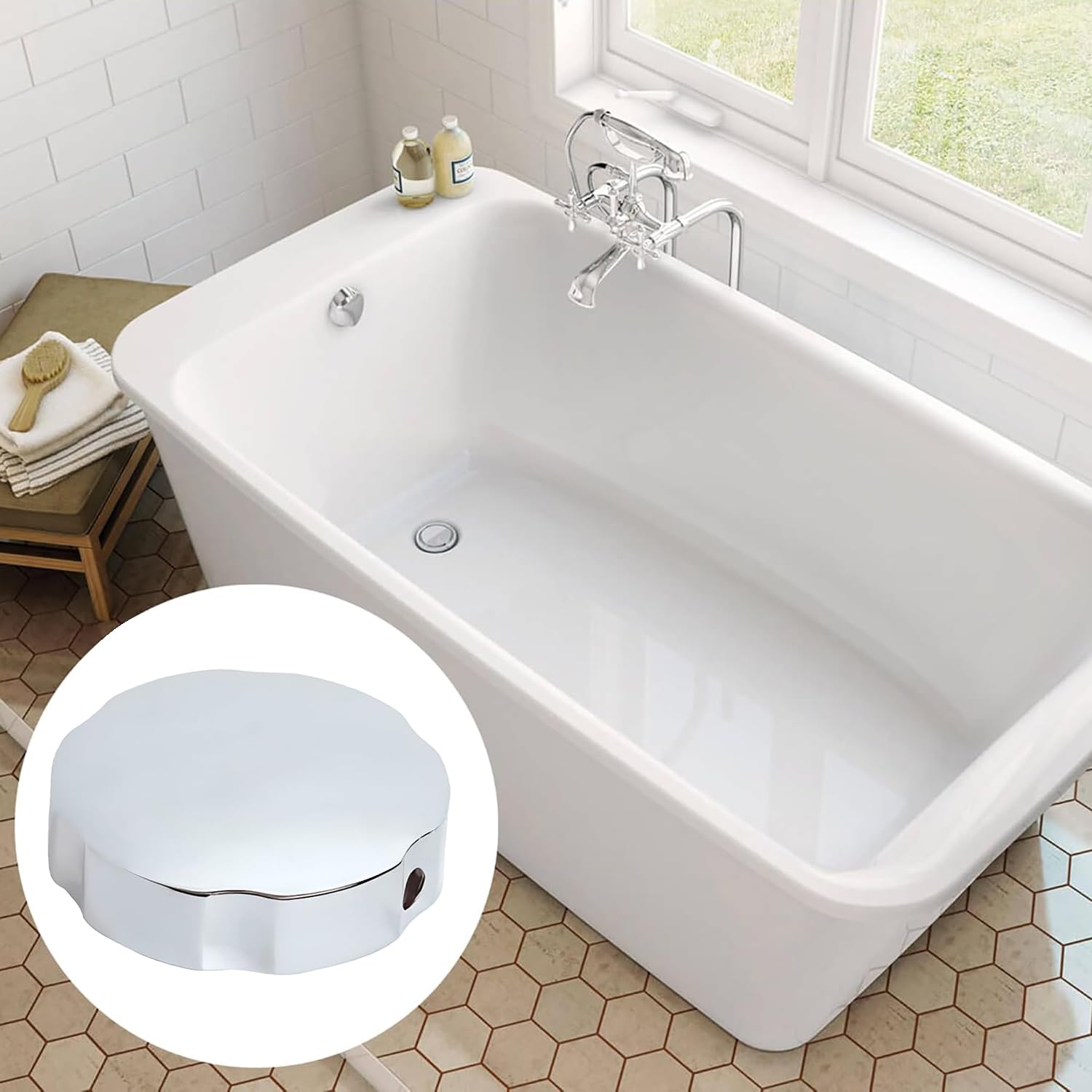 Poignée Rotative Bouton Vidange Baignoire - Bouchon Pop-up Alliage Aluminium Chromé Pour Baignoire Et Lavabo