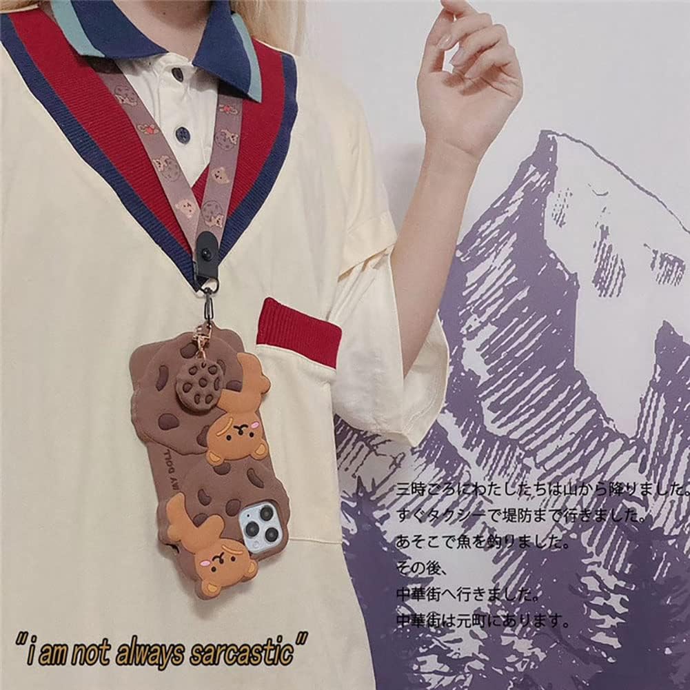 Yatchen for iPhone 13 Case Cookie Bear Kawaii Phone Cases,Cute iPhone 13 Case with Strap Lanyard Keychain 3D Cartoon Bear Soft Silicone Protective Case Funny for iPhone 13 Women Girls