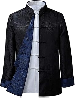 BOZEVON Mens Womens Chinese Tang Suit Tops - Spring Autumn Both Sides Coat Jacket Long Sleeve Martial Arts Kung Fu Shirts Chinese Tang Suit National Costumes, XL/Style 07 - Men