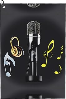 Microphone with Music Notes Microfiber Golf Towel with Carabiner Clip,Waffle Pattern,The Convenient Golf Cleaning Towel