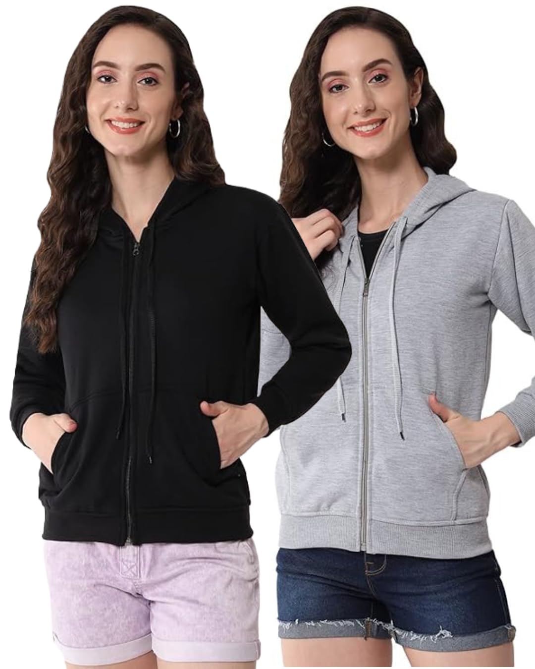 funday fashion Women's Trendy Fleece Zipper Sweatshirt with Hoodie for Women and Girls(Pack of 2)-picture-12