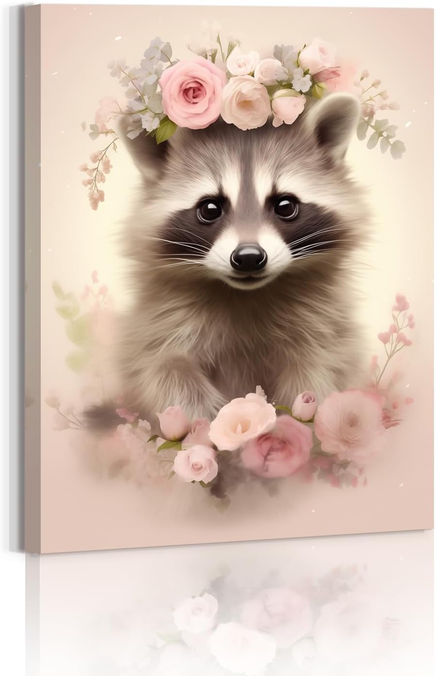 DEORAIO Raccoon with Rose Canvas Wall Art Art Poster for