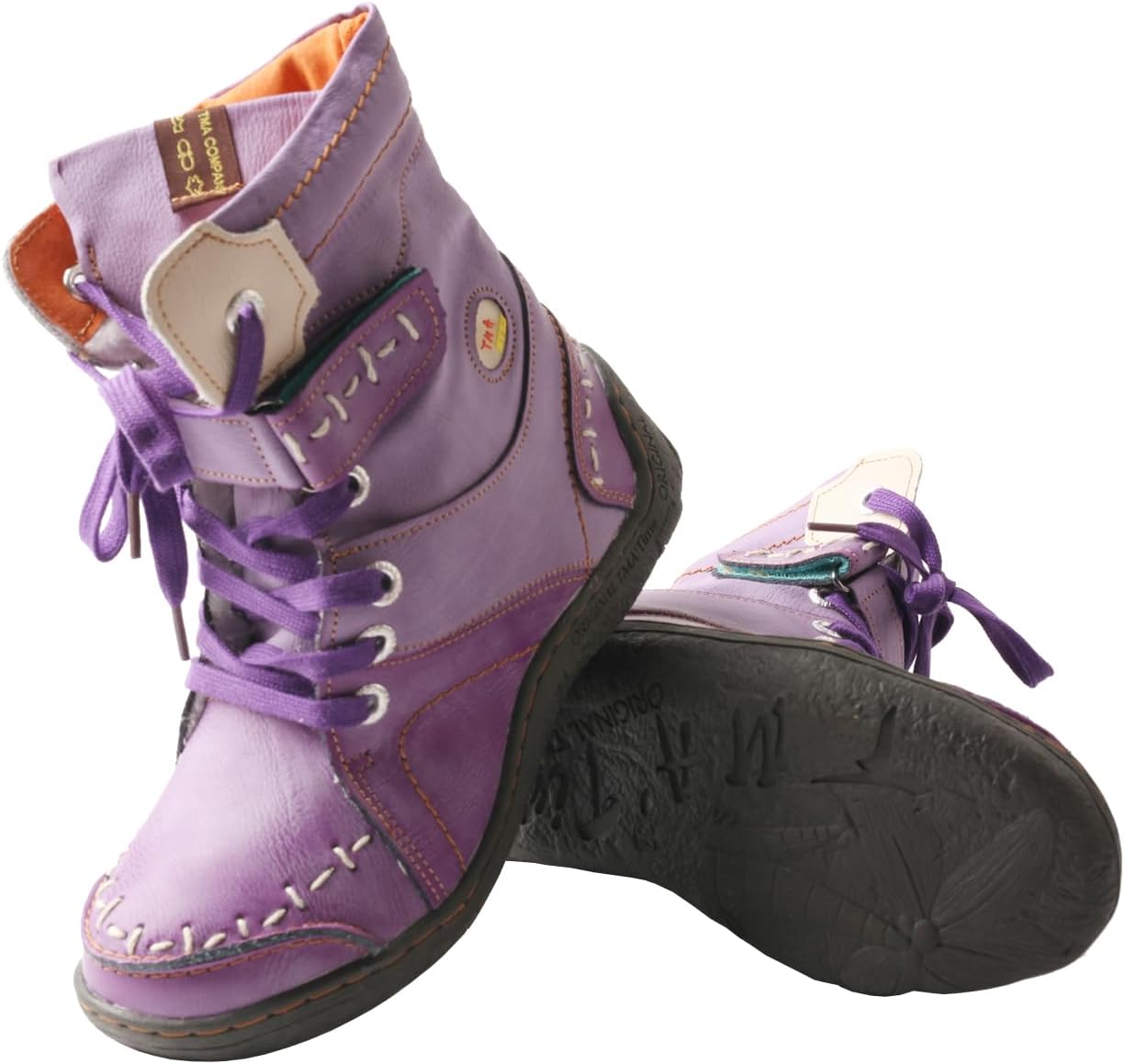 TMA EYES Women's Leather Ankle Boots Faux Fur Lined