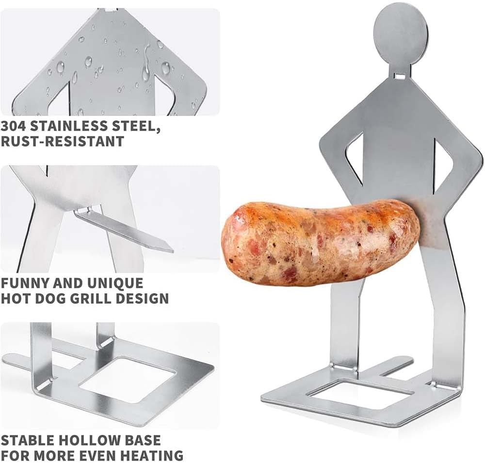 4pcs Funny Man Shaped BBQ Hot Dog Holder, Stainless Steel Sausage Roaster Stand for Grill, Camping and Picnic or Portable Gas Grill Rack Accessories, Kitchen BBQ Tools — view 3