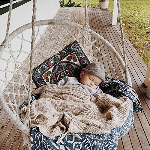CCTRO Hammock Chair Macrame Swing,Boho Style Rattan Chair Hanging Macrame Hammock Swing Chairs for Indoor/Outdoor Home Patio Porch Yard Garden Deck,265 Pound Capacity (C Beige)