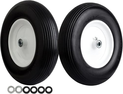 Miniatura 7 de Neumáticos de carretilla sin plano 4.80/4.00-8, ruedas de goma sólida de 16 pulgadas con rodamientos de 5/8 pulgadas, cubo central de 3 pulgadas,