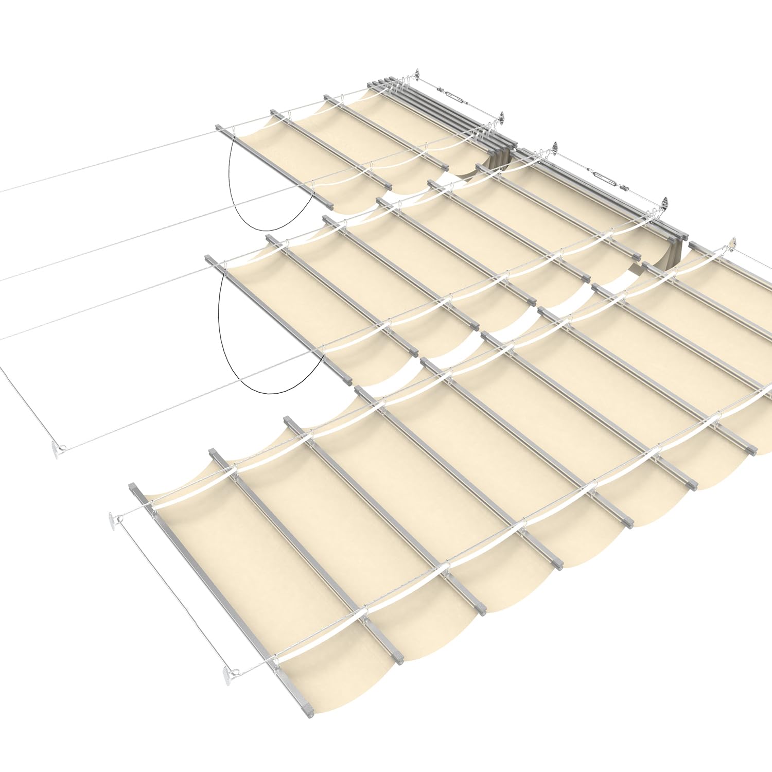 TANG Outdoor Retractable Pergola Replacement Shade Cover for Patio Deck Shade Canopy Polyester Waterproof Fabric Slide on Wire Wave Shade Cover 7'x16' Beige