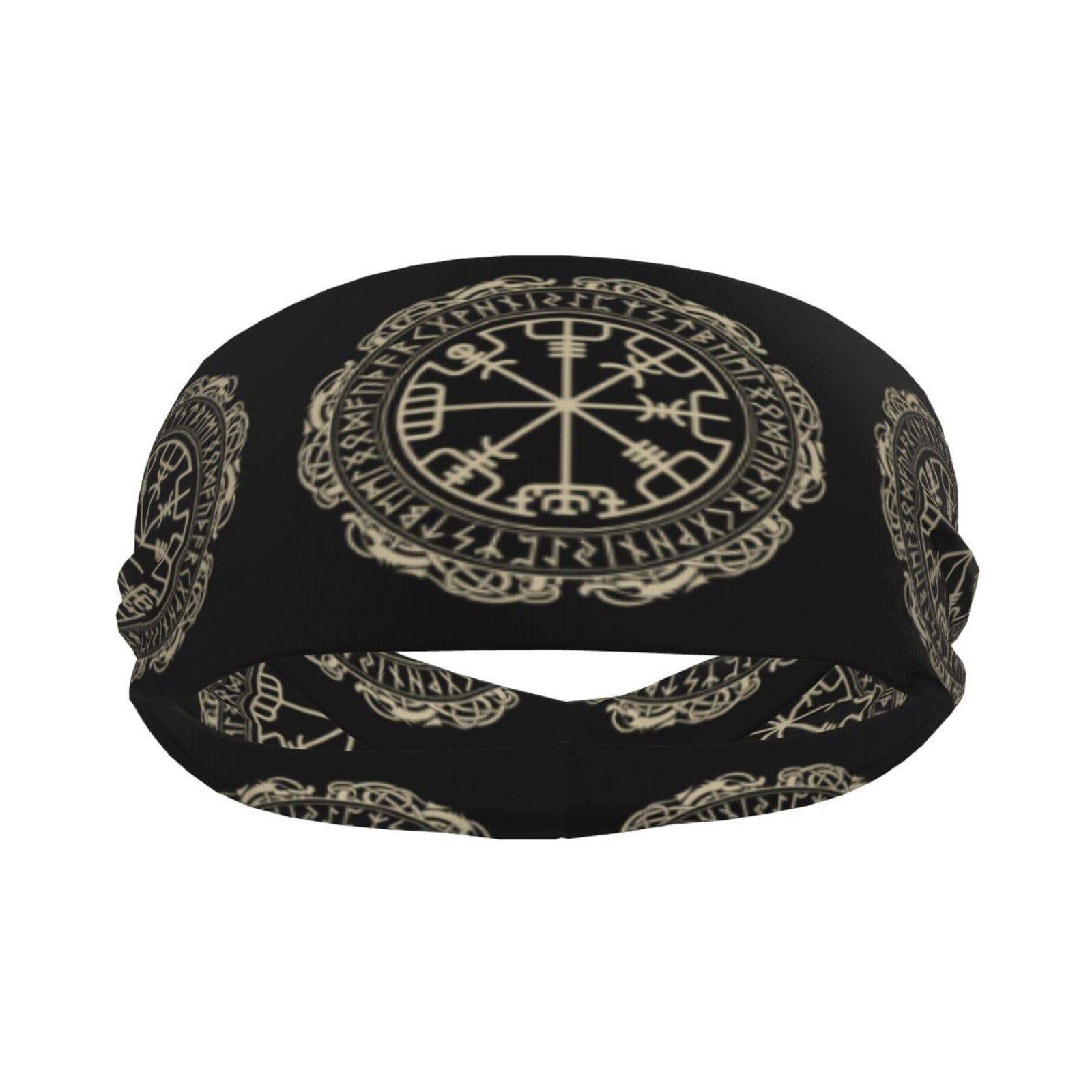 Celtic Viking Design Magical Runic Compass Vegvisir in The Circle of Norse Runes and Dragons Tattoo Headbands Women Men Soft Stretchy Headband for Women Sports Yoga Running
