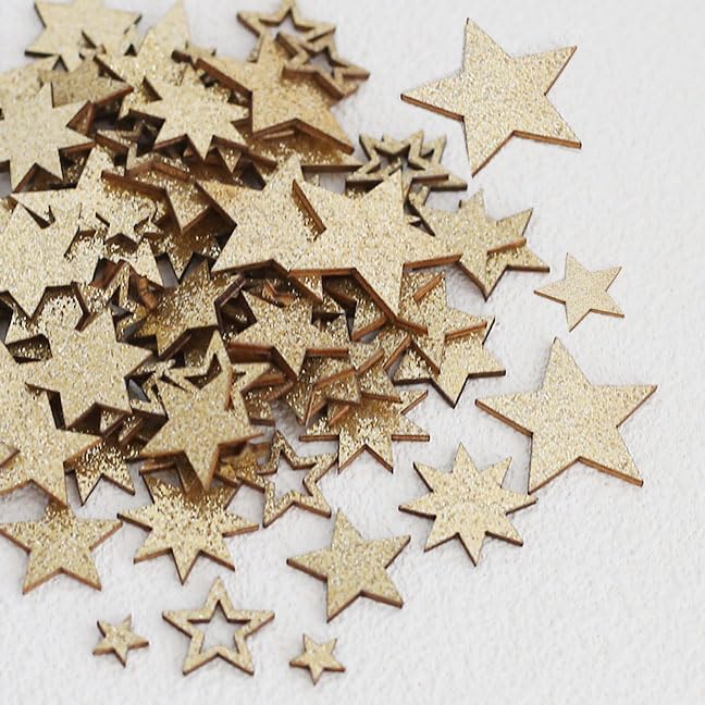HERZWILD 116pcs funkelnde Holzsterne zum Basteln Streudeko Weihnachten...