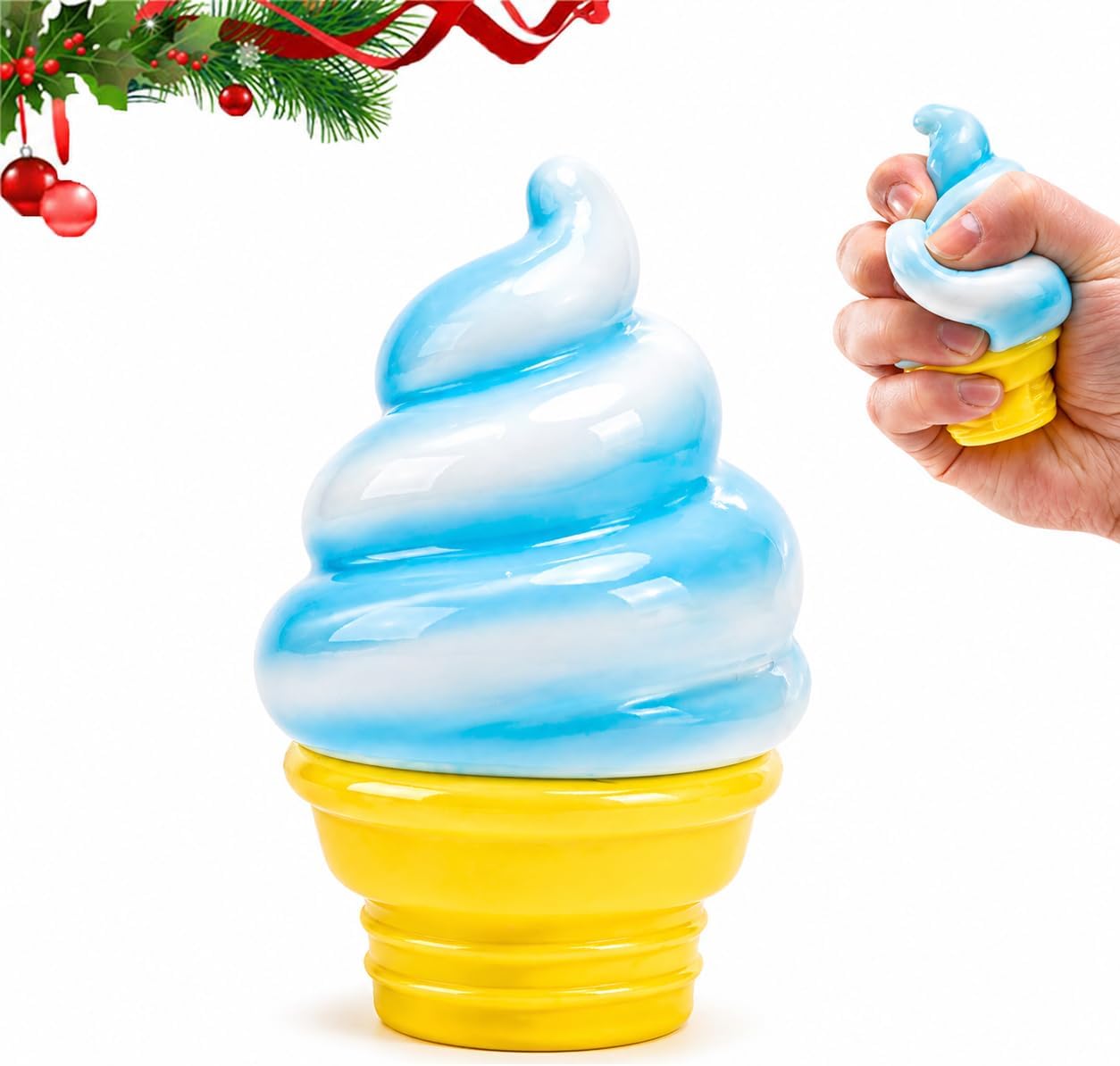 Ice Cream Squeeze Squishy, Ice Cream Cone Squishy, Slow Rise Sensory Fidget Toy,Easter Basket Stuffers Party Favors Summer Sensory Stress Relief (Sky-Blue)