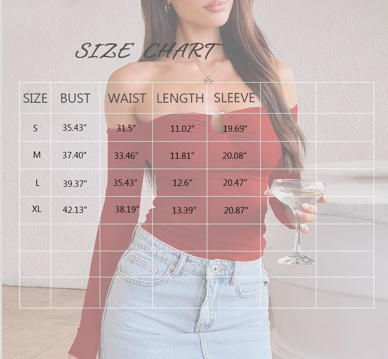 Long Sleeve Off Shoulder Fall Tops for Women Sexy Y2K Ruched Ruffle Cut Out Metal Button Slim Fitted T Shirt Crop Tops - Image 6
