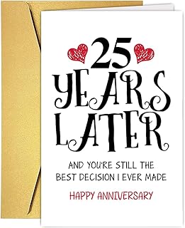 Romantic 25 Years Anniversary Card for Husband Wife, Sweet 25th Wedding Anniversary Card for