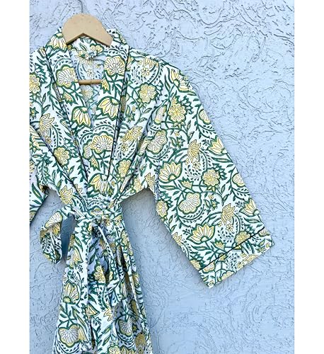 Image of Hand block print Cotton Kimono bikini cover up,Indian Hand block print Cotton Bath Robe,Swim Wear,Nighrwere Dressing Gown