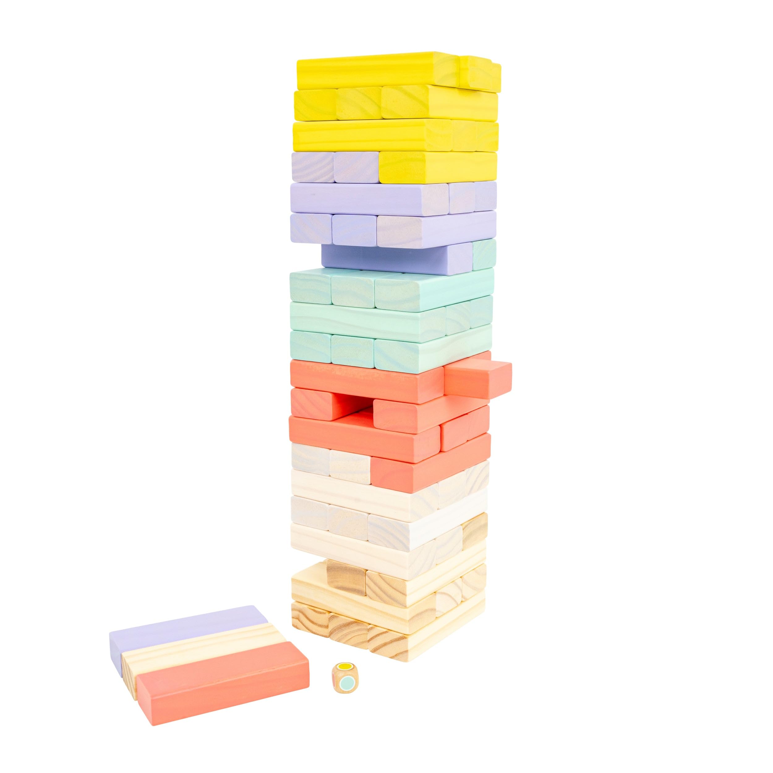 TP Toys Giant Wooden Tumble Tower FSC Certified Classic Tumbling Game with 60 Pastel Blocks & Matching Dice for Family Indoor & Outdoor Fun, Wood
