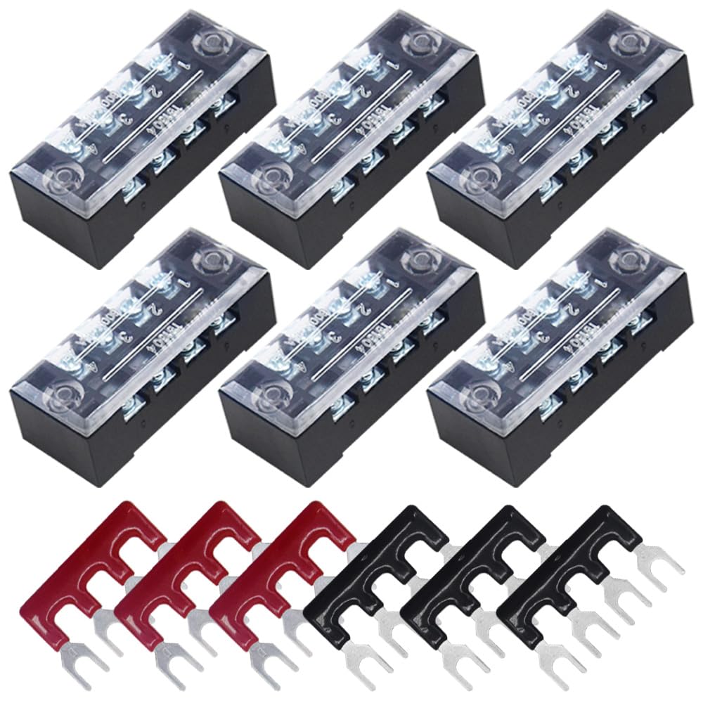 12 Pezzi Morsettiera Elettrici Striscia terminale a vite 6 pezzi 4 Position morsettiera a doppia fila 600 V 15 A +6 pezzi 4 Position Con striscia a barriera 400V 15A rossa e nera (YTB1504)