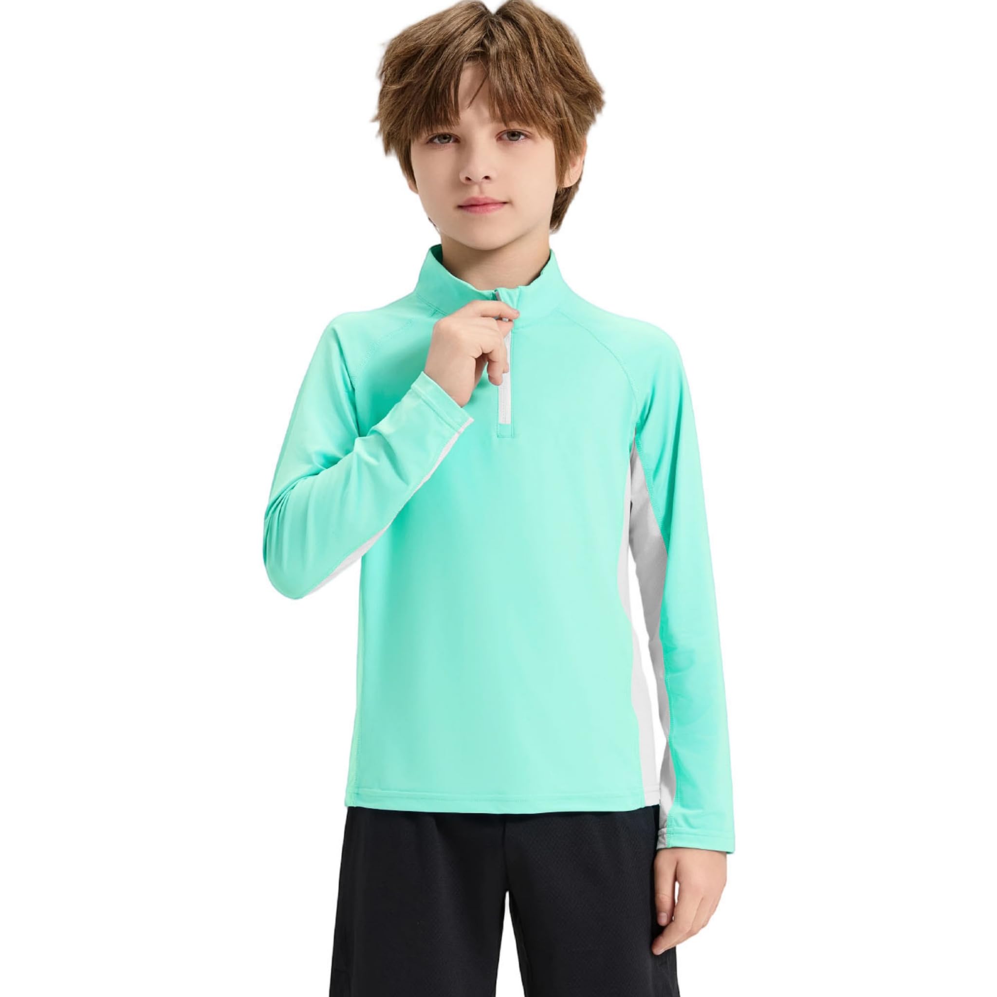 Rolanko Camiseta de Baño de Manga Larga con Protección UV para Niños, Cremallera de 1/4 Rashguard para Adolescentes