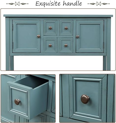 Miniatura 51 de Mesa consola con 2 armarios y 4 cajones, aparador de buffet de 46 pulgadas con estante inferior, mesa consola retro para cocina, pasillos, sala de