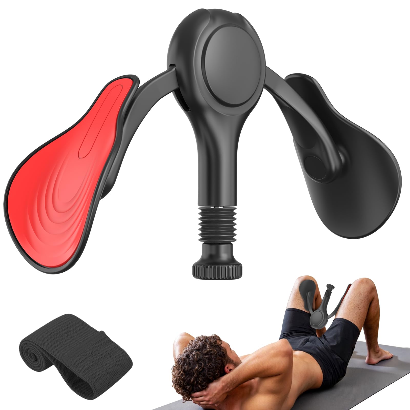 Pelvic Floor Muscle Trainer for Women Men, 7-32kg Inner Thigh Exerciser Kegel Pelvic Floor Trainer, Thigh Trainer Leg Exerciser for Postnatal Recovery, Pelvic Floor Exercise Devices with Band (Black)