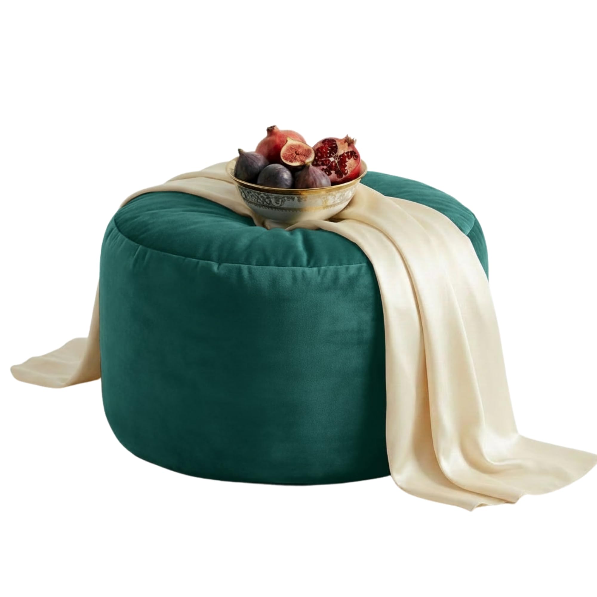 Kosiproducts Velvet Beanbag Ottoman Round Circle Footstool Pouf Chair Pouffe soft luxury Polyester, Polysterene Beads Filled (Teal, [30cmx30cmx30cm)