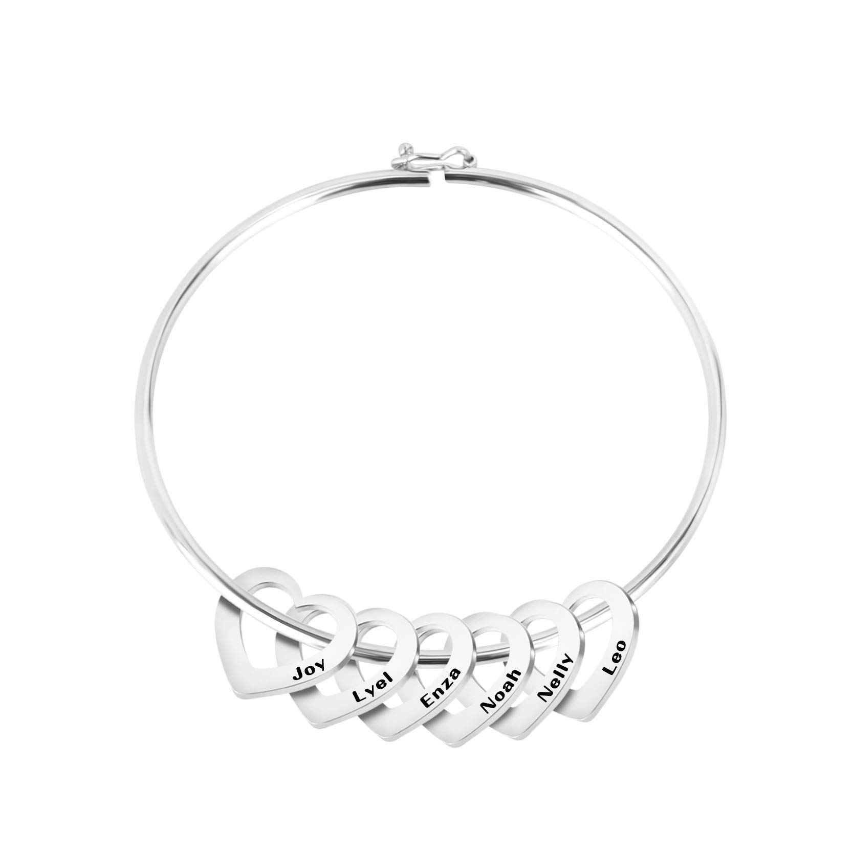 Personalized Bracelet Bangle with Heart Charms Pendants - Custom Made Multiple Pendant Jewelry Custom Name ID Bracelet for Women Wife