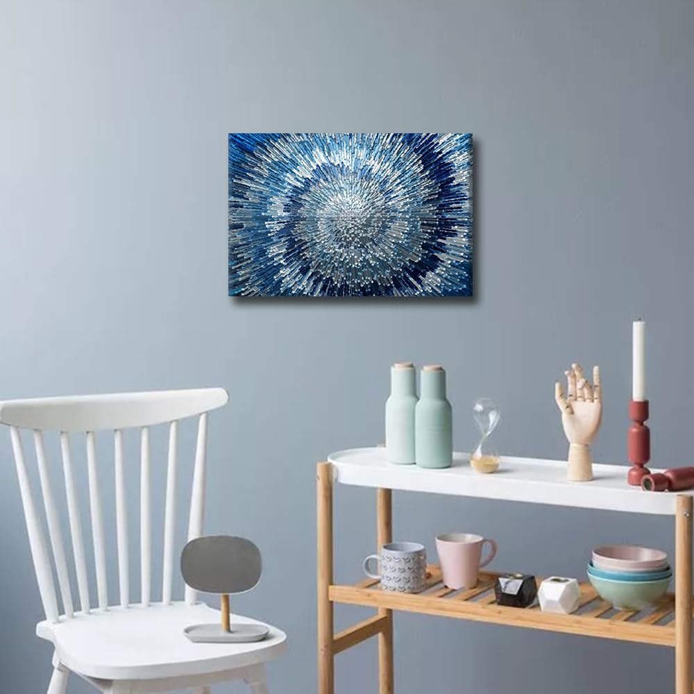 Canvas Wall Art Modern Abstract Blue Textured Background Painting Framed Print Ready to Hang for Living Room Bedroom Bathroom Home Wall Decor 12x18inch - Image 4