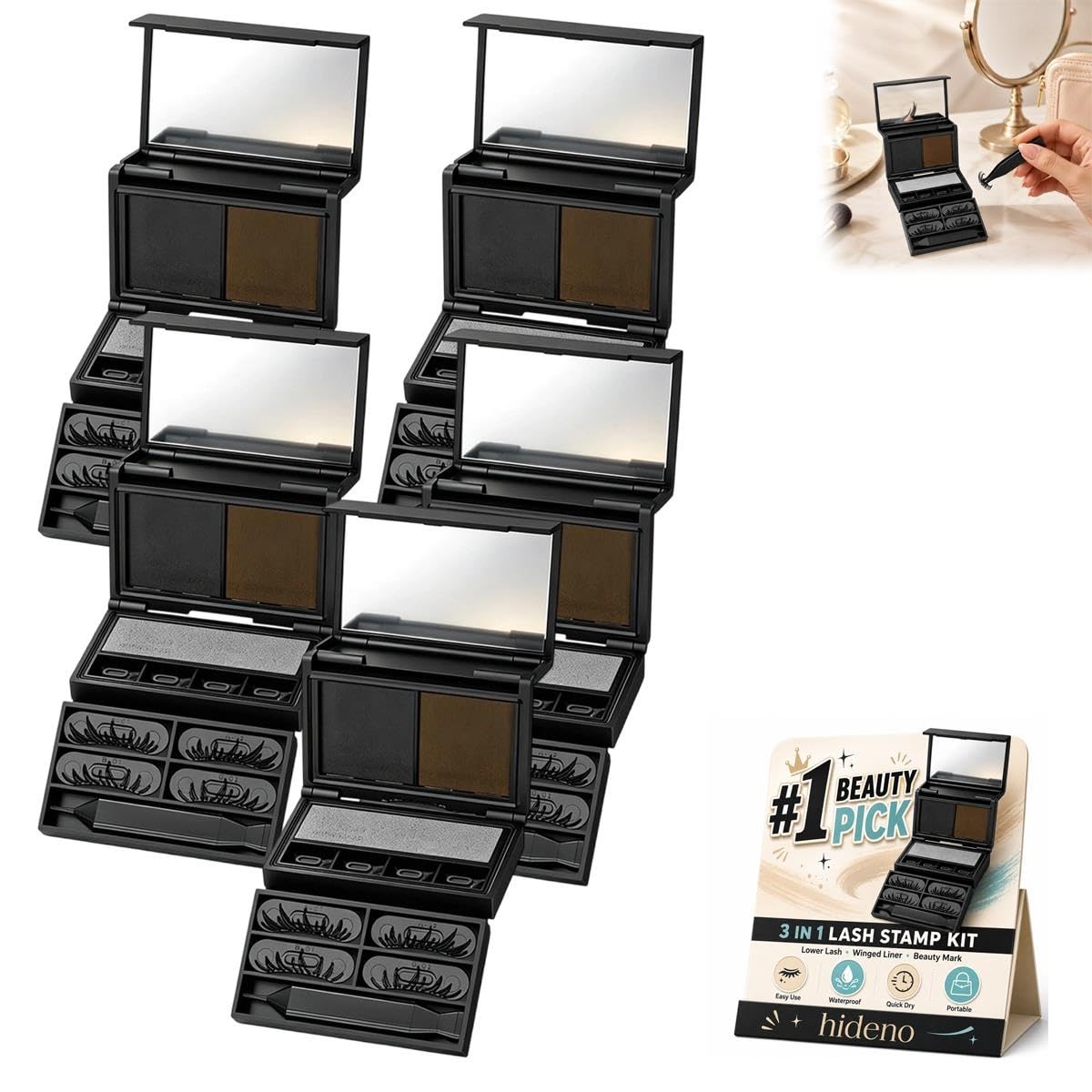 3 In 1 Eyelash Stamp Kit Waterproof Lower Lash Stamper Eyeliner Black Brown
