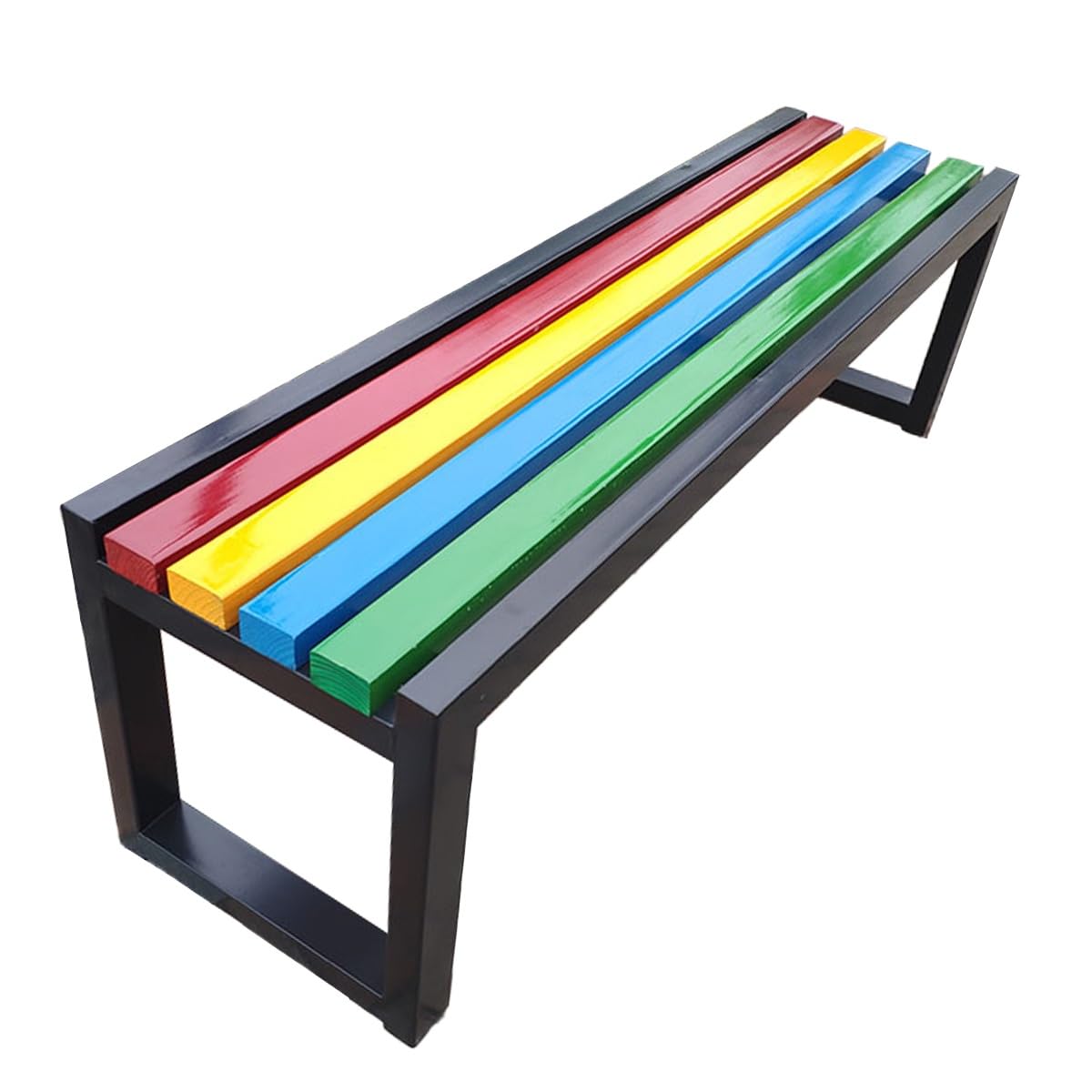 Banc de jardin en bois massif noir banquette carrée de parc 3 places 150x40x45cm