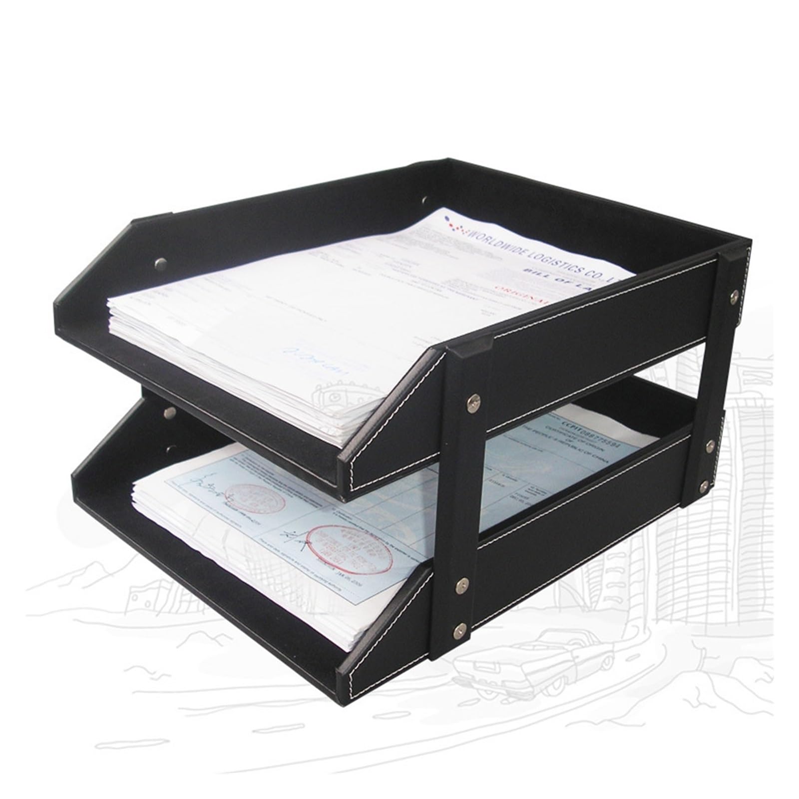 Organizer per documenti da scrivania, organizer per carta a 2 livelli, organizer per posta, vassoio per documenti, per ufficio, scuola, casa, gestione efficiente della carta, struttura in poliuretano