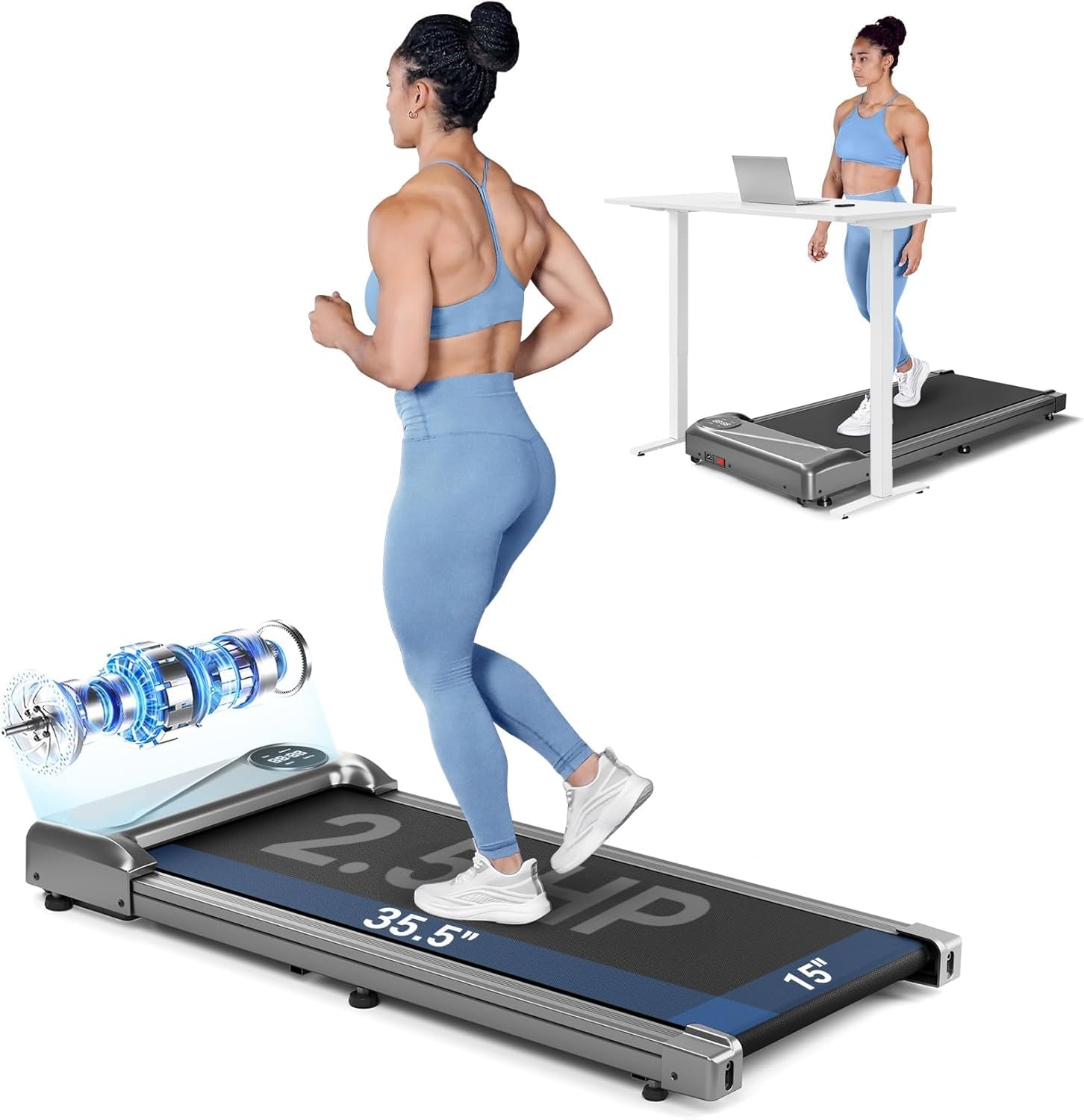 THERUN Walking Pad Treadmill, Portable Under Desk Treadmill with Remote and LED Display, Walking Jogging Machine with 2.5HP Powerful motor & 265 LBS Weight Capacity for Home Office