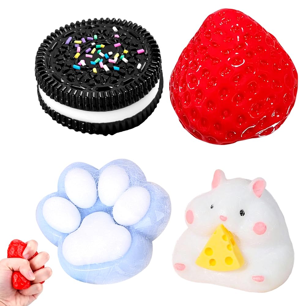 Squishy Set, Squishy Stress Relief Toys, Biscuit, Fruit, Cat Paw Squishy Squeeze Toy Kit for Stress Relief, Suitable for Birthdays, Christmas and More - 4pcs â image 1