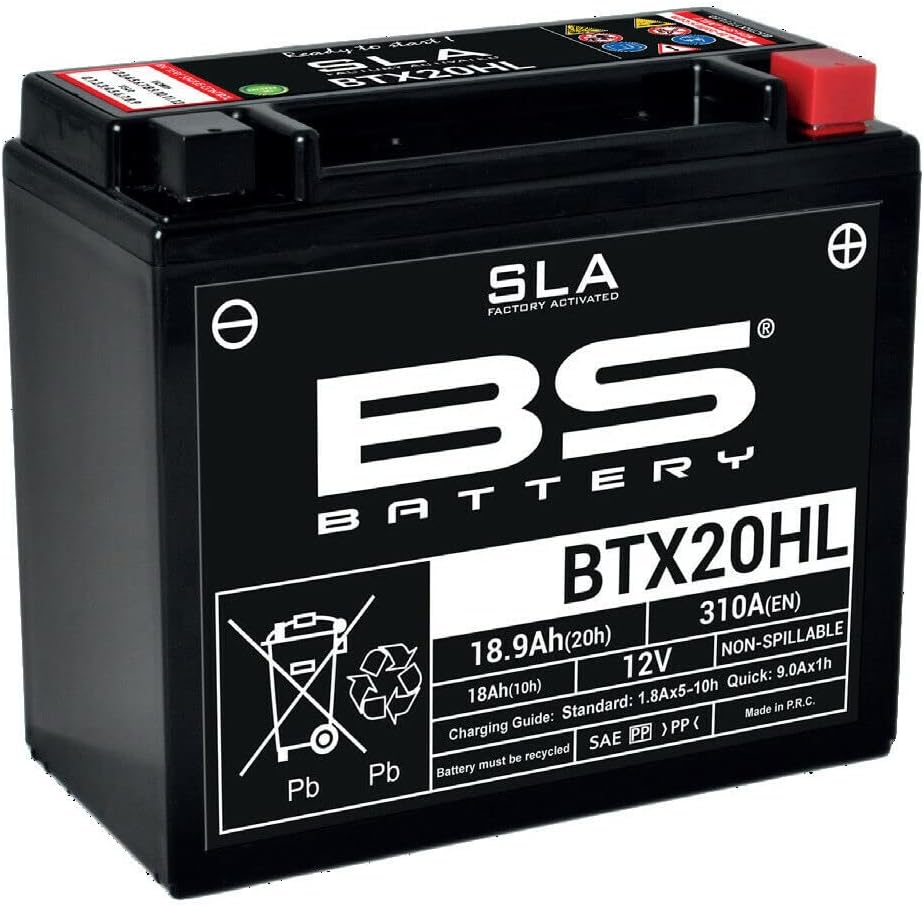 Batería moto BS SLA BTX20HL (YTX20HL-BS) AGM - Sin mantenimiento - 12 V 18 Ah - Dimensiones: 175 x 87 x 155 mm compatible con Yamaha TX750 750 1973-1974