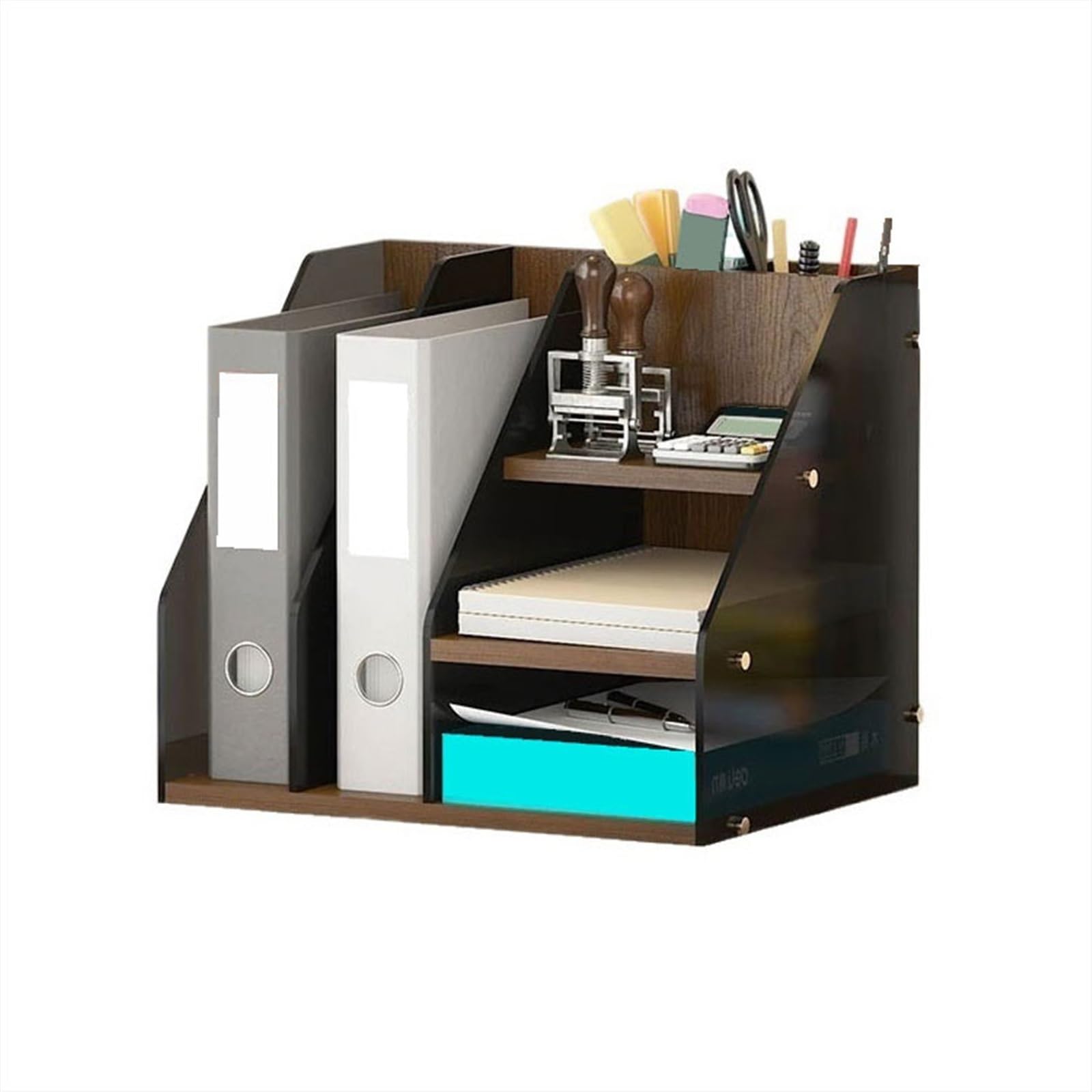 Lizhuzhuzs28 Bookcase Shelf Office Desk Organizer Shelf Multifunctional Density Board Bookshelf File Holder Bookshelf Display