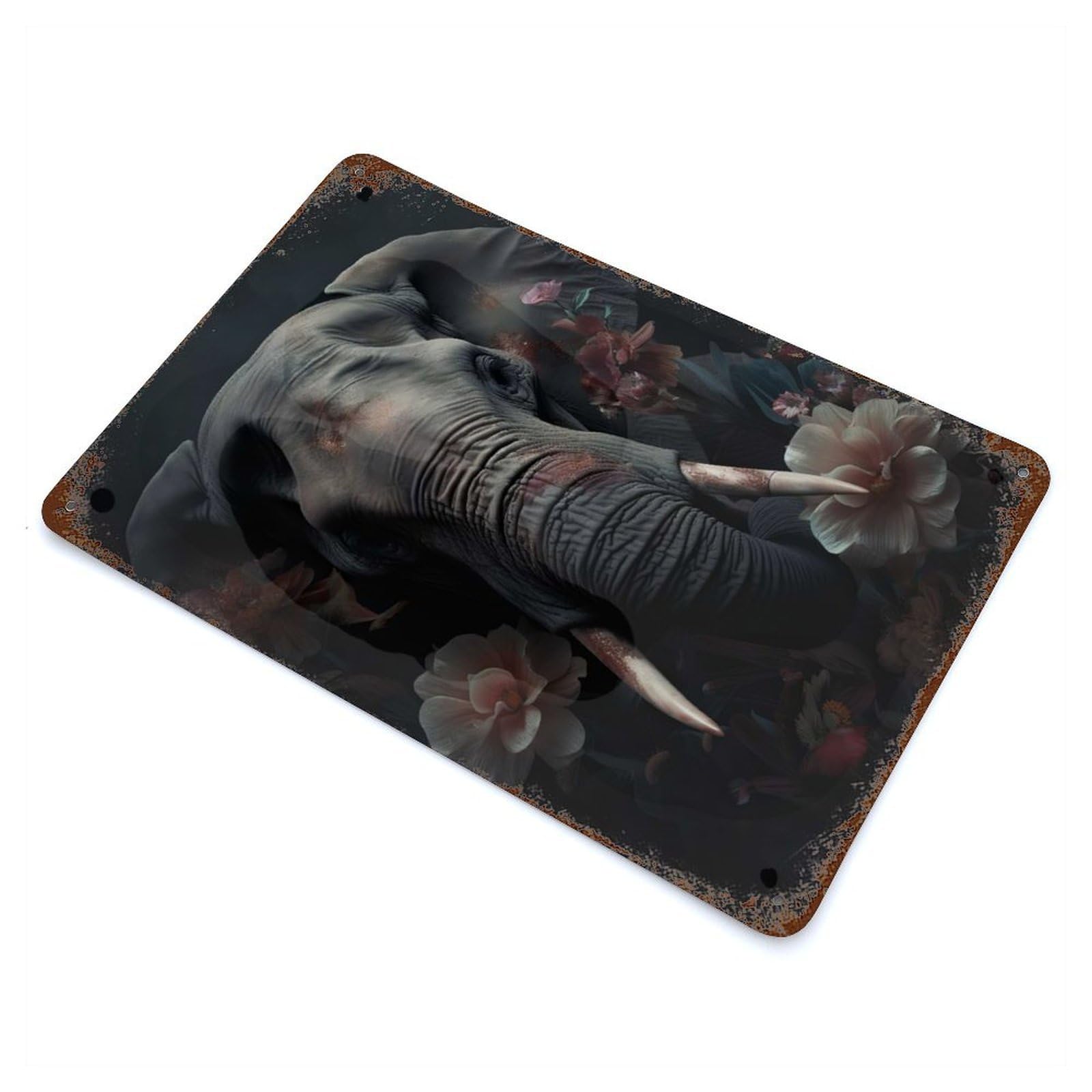 Elephant Portrait Distressed Metal Wall Sign 11.8"x7.9", Industrial Home Decor for Garage, Pub Or Kitchen