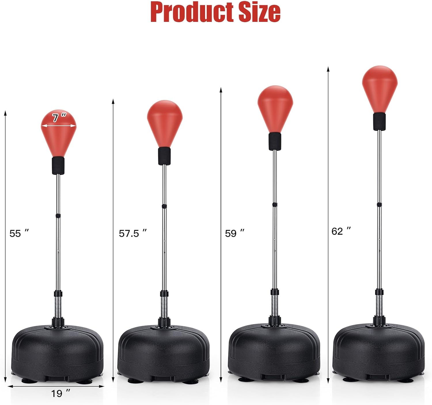 Goplus Punching Bag with Stand for Adults, Freestanding Reflex Speed Bags with 55’’-62.5’’ Adjustable Height, Boxing Equipment with Gloves for Home Gym Workout MMA Training, Fitness