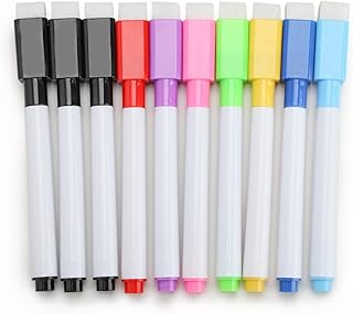 10PCS Whiteboard Pens Dry Wipe Pens Whiteboard Markers with Eraser Set, Fine Tip Colouring Pens Low Odor Dry Erase Ink White Board Markers Erasable for School Office Home Uses Teacher Supplies