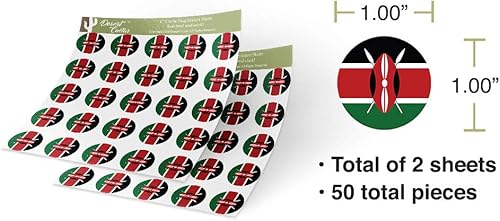 Miniatura 3 de Desert Cactus Adhesivo de vinilo con la bandera de Kenia, diseño de país de 1 pulgada, redondo, dos hojas, 50 piezas en total, con logotipo de