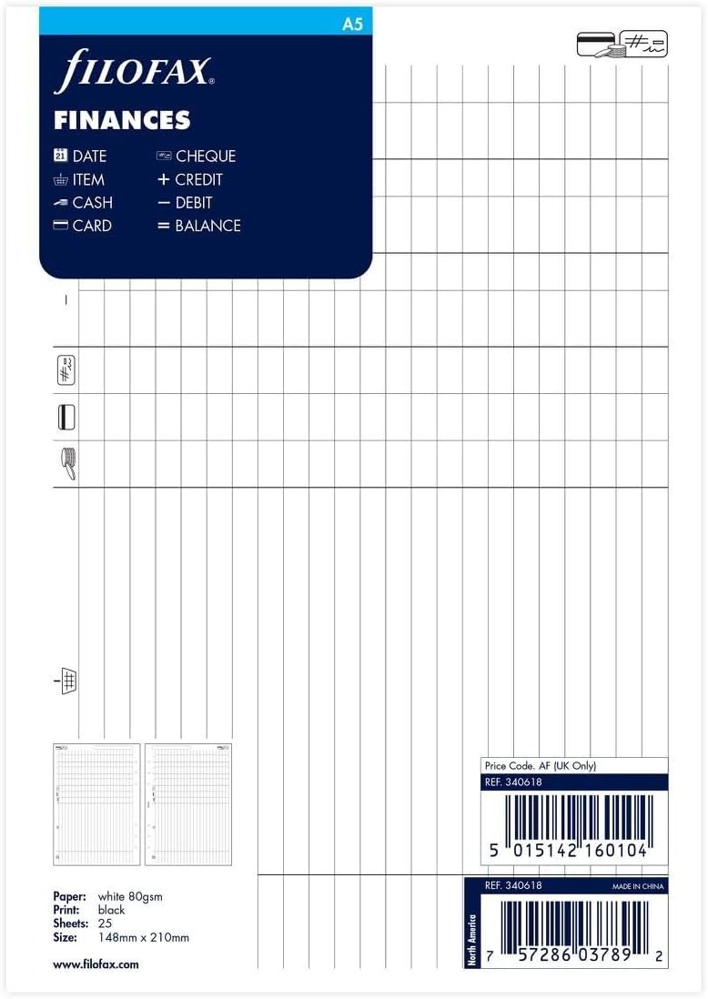 Filofax Finance 340618 Personal Organizer Refill, A5