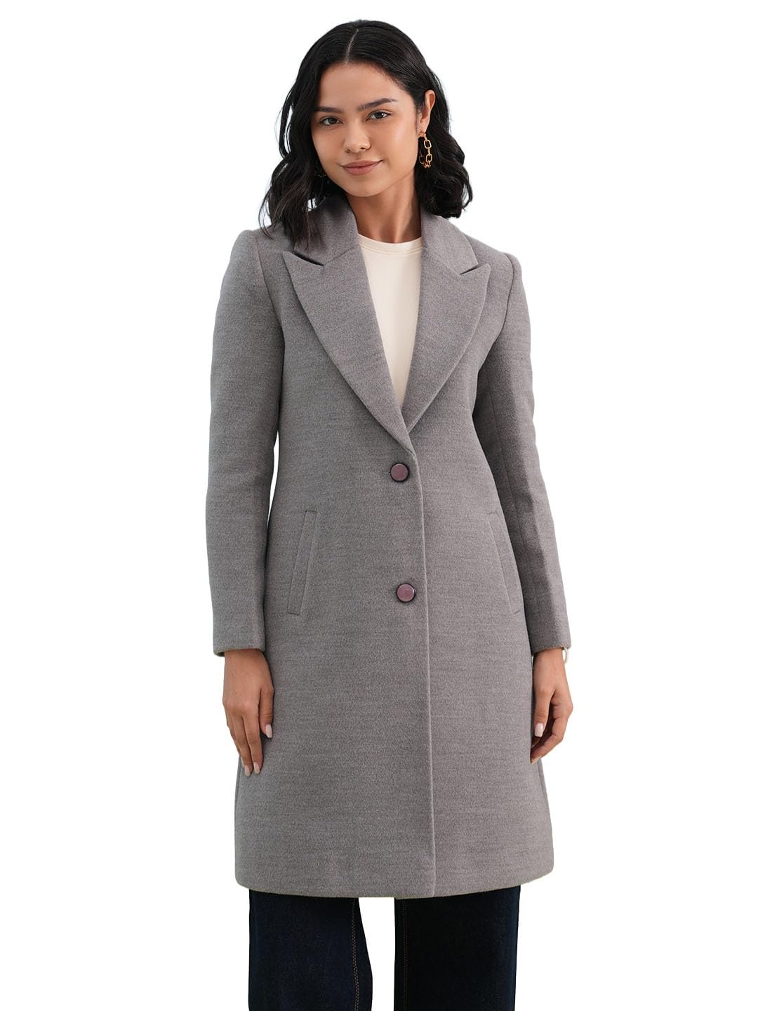 crimsoune club Women's Grey Notched Lapel Overcoat-picture-14