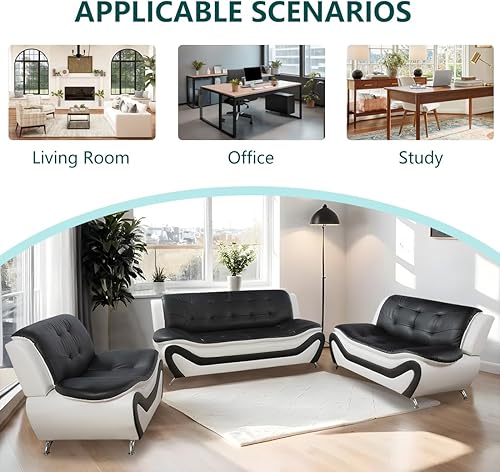 Miniatura 6 de Sofá modular de cuero, juego de muebles de sala de estar, 3 piezas, moderno, para sala de estar, apartamento, oficina, dormitorio, color blanco y