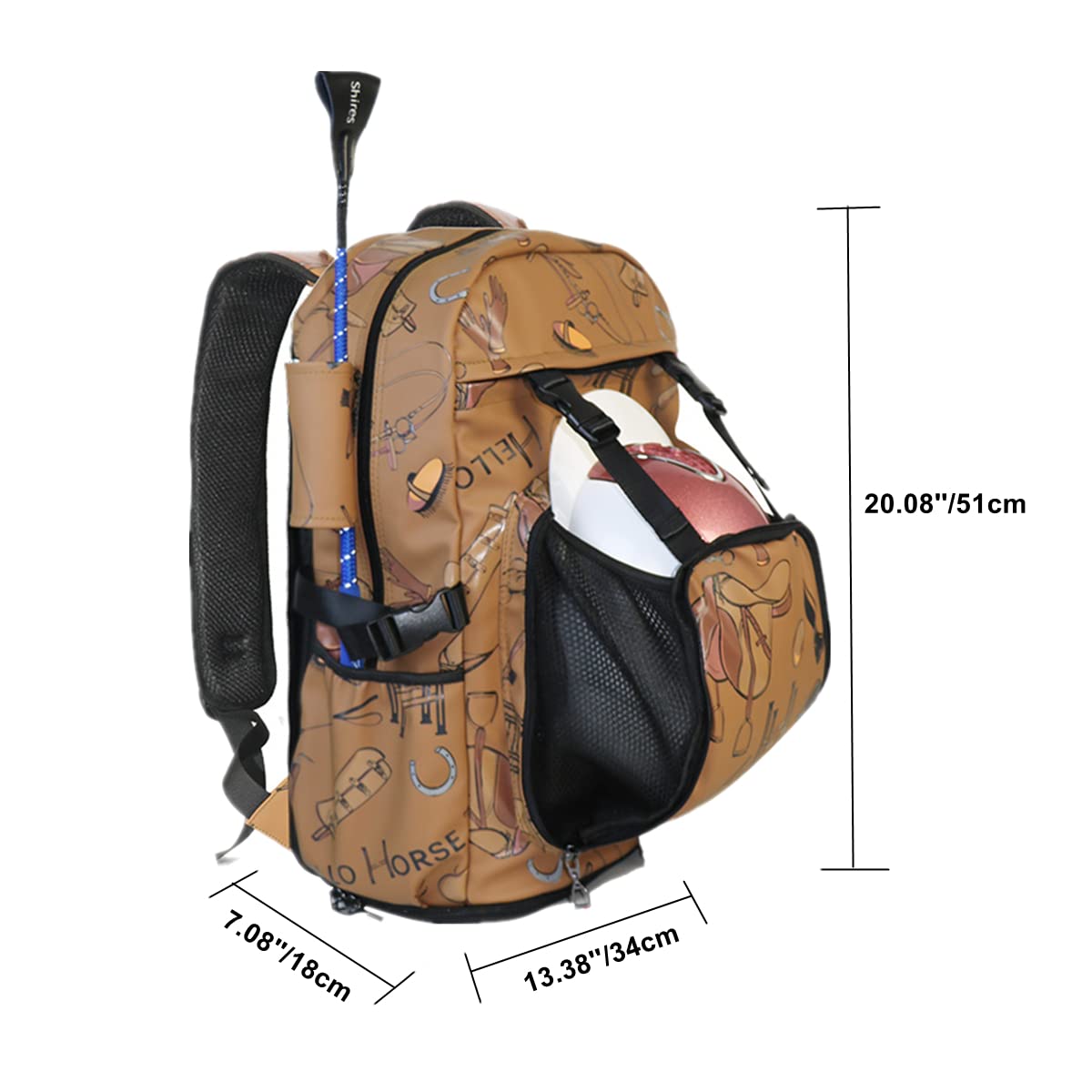 UNISTRENGH Kids Professional Horse Riding Boots Carry Bag Durable PU Leather Equestrian Horse Riding Backpack with Helmet Compartment (Brown#1)