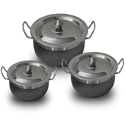 Most Beautiful Unique Attractive Black Stainless Steel Cookware Set (3 Units with lid) It is Gas & Induction Compatible