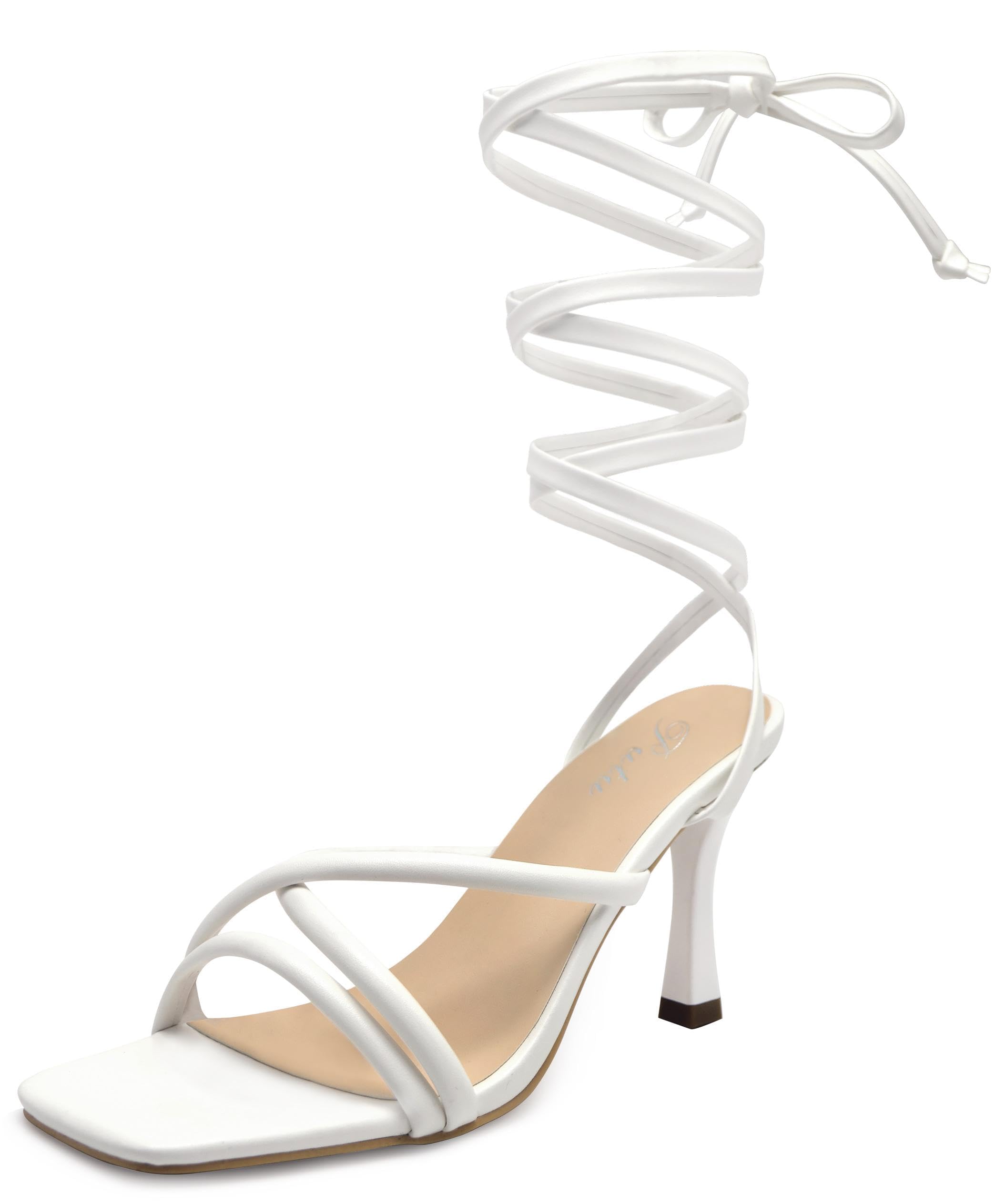 Putu Strappy Heels for Women Tie up Stiletto Heels Square Open Toe Sandals for Wedding,Party,Prom