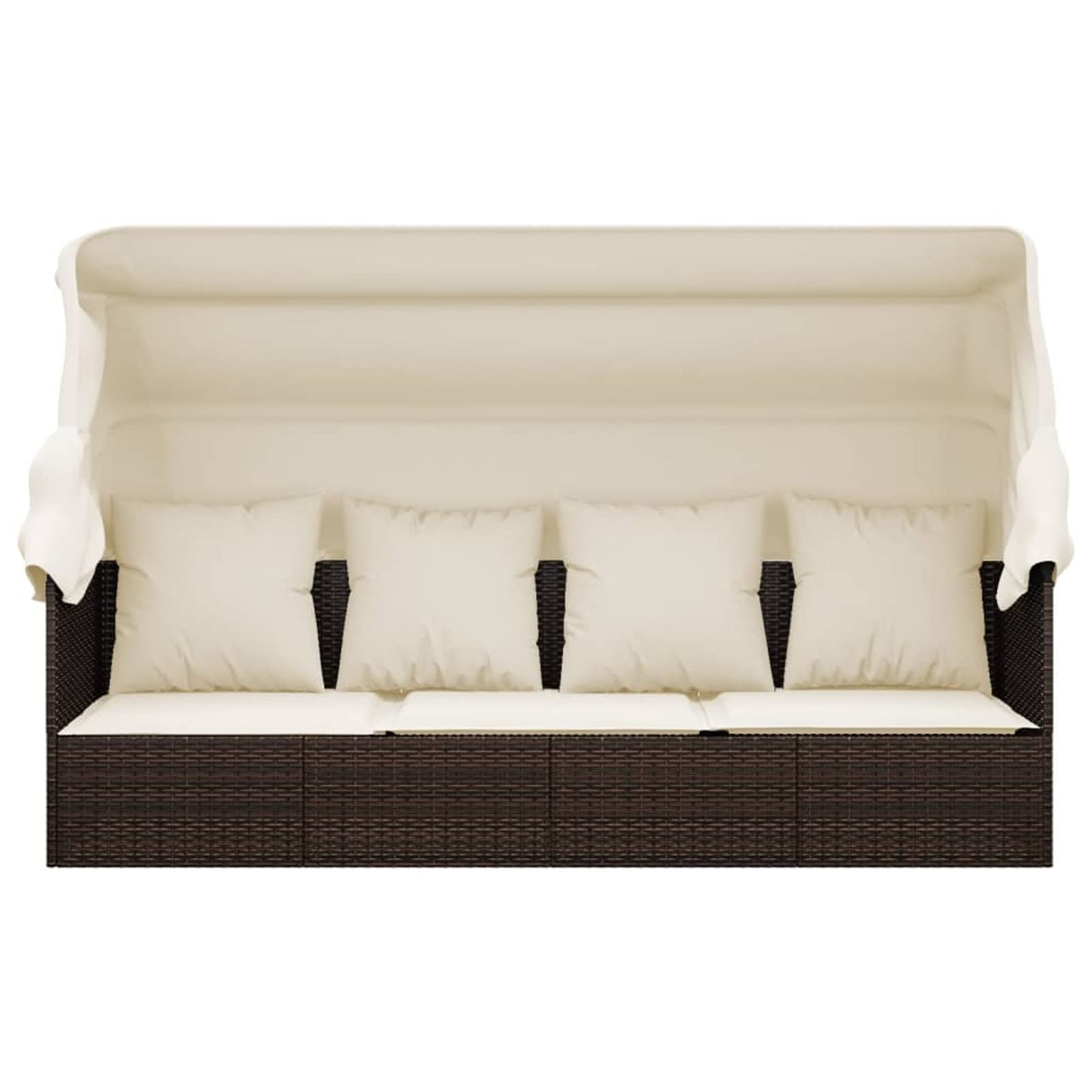 Homgoday Lit de Salon d'extérieur Toit et Coussins Marron Résine Tressée, Bain de Soleil de Jardin, Lit de Camping pour Plage, Extérieur, Balcon, Terrasse