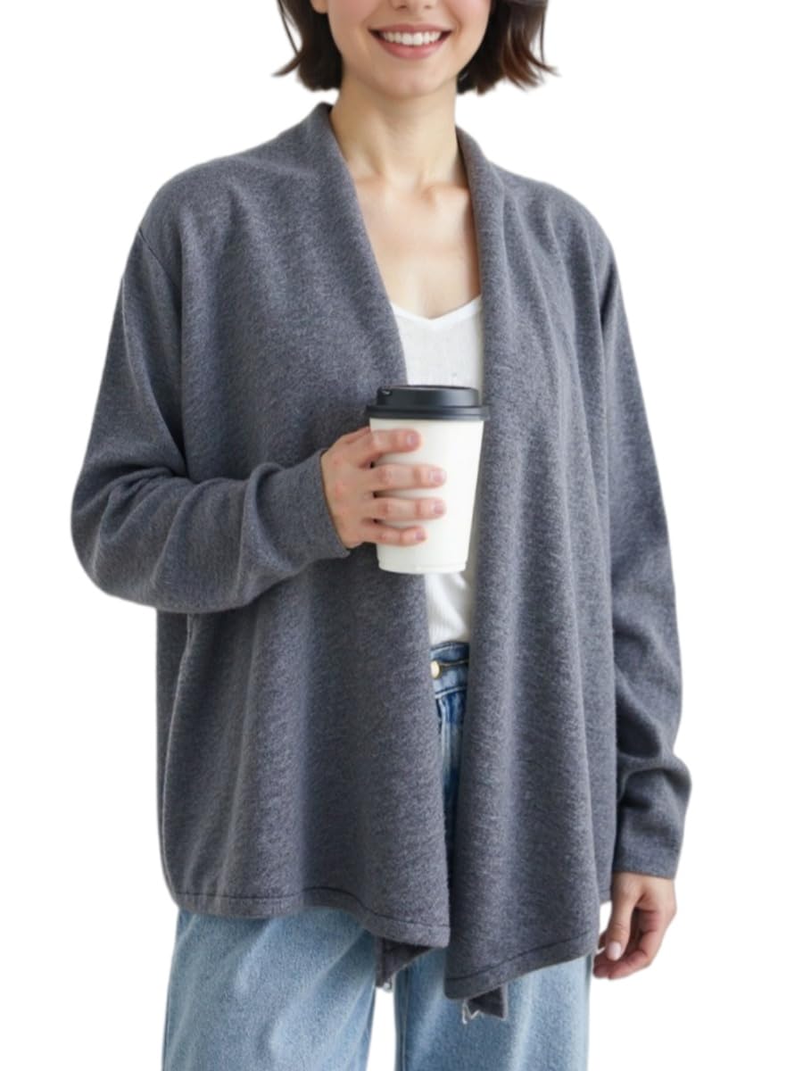 Chaqueta De Punto Mujer Cárdigan De Mujer 100% Lana Merino Sin Cuello Ni Frente Abierto Suéter De Punto Suave Y Ligero Prenda De Manga Larga para Mujer Ideal para Otoño Uso Casual Nego